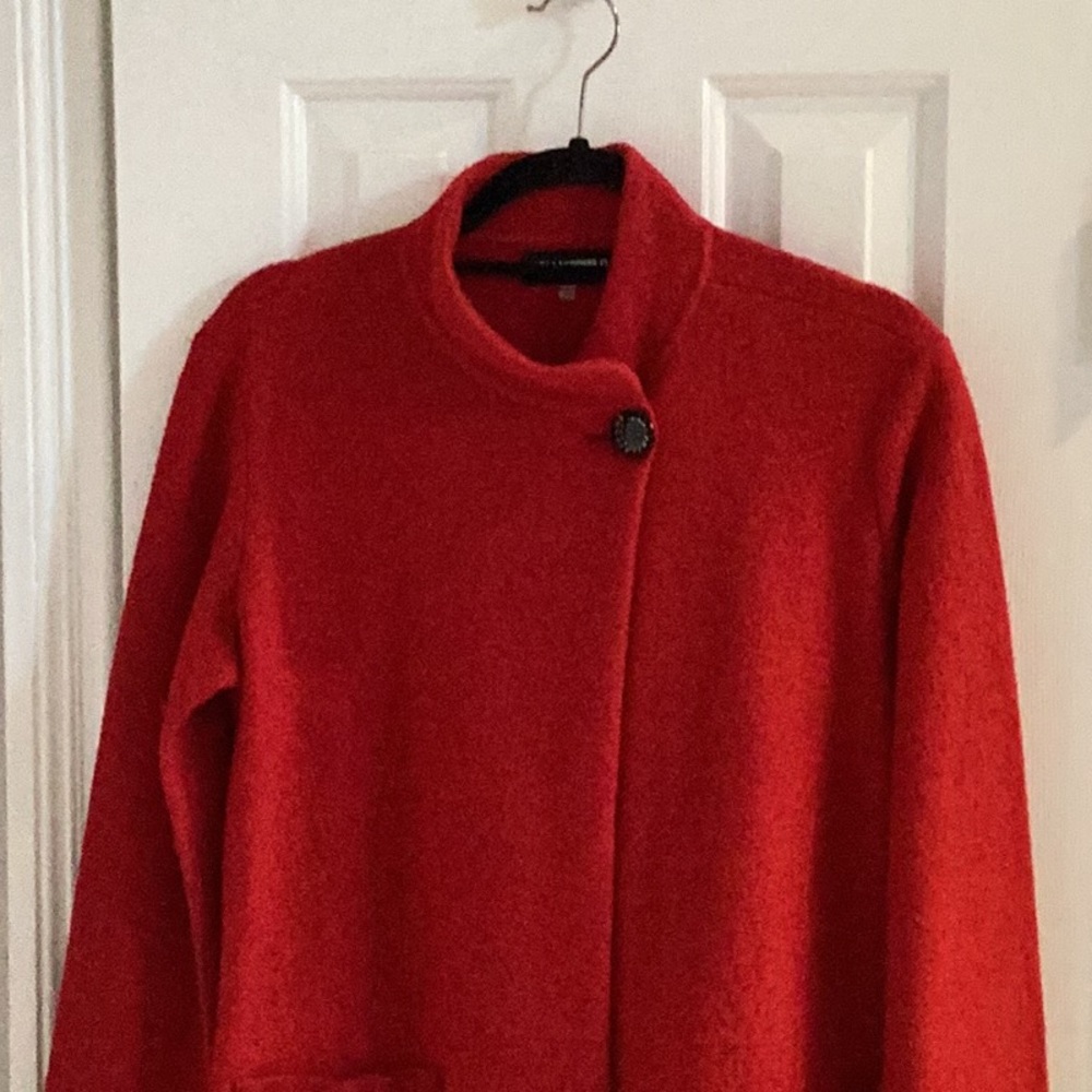 Karl Lagerfeld Deep Red Wool Blend Coat - Picture 2 of 10